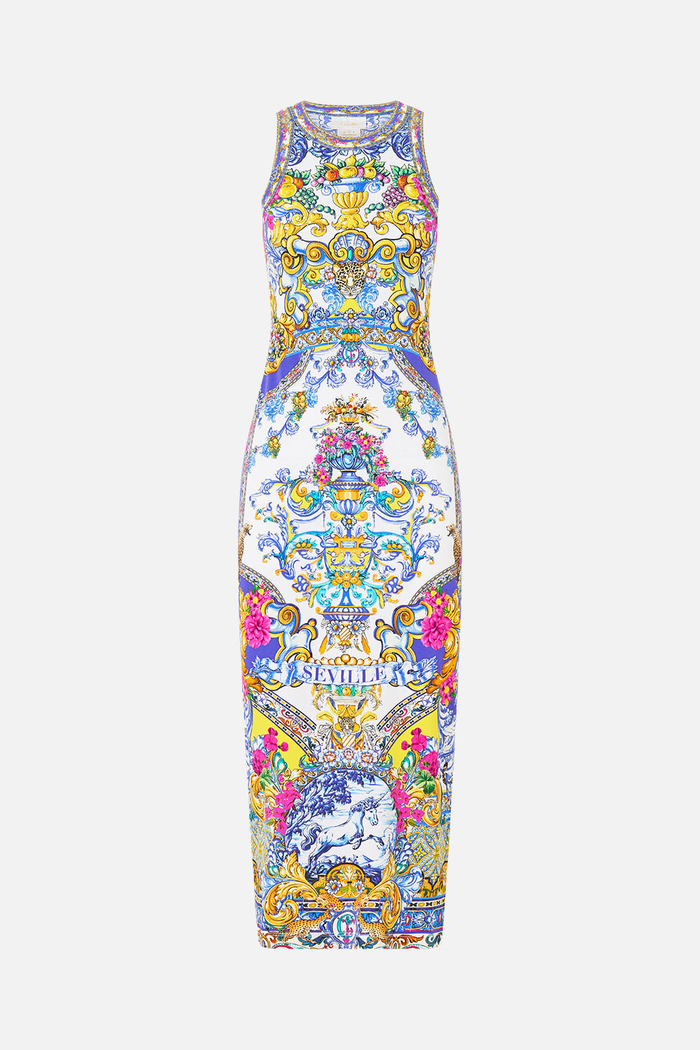 The CAMILLA jersey tank dress in our print España Nirvana.