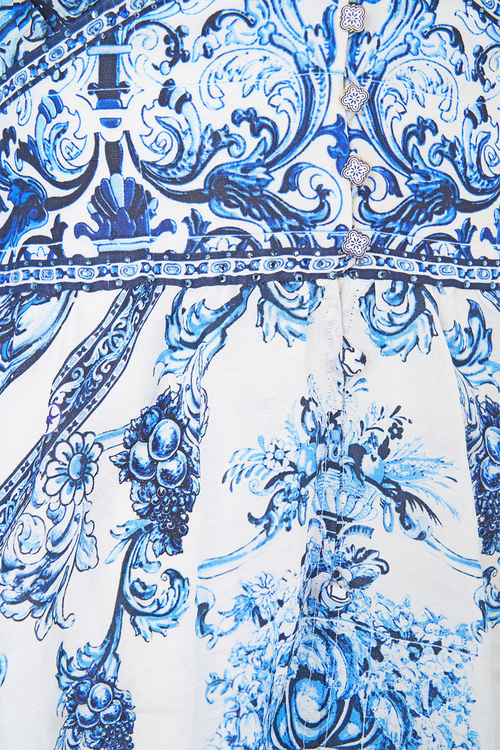 BUTTON DRESS WITH SHAPED WAISTBAND A TILED WONDERLAND