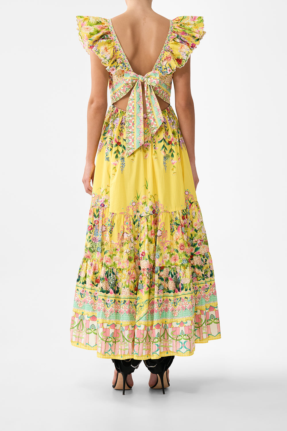 The CAMILLA TIERED DRESS WITH NECK FRILL LADY LIMONADA in our  print.
