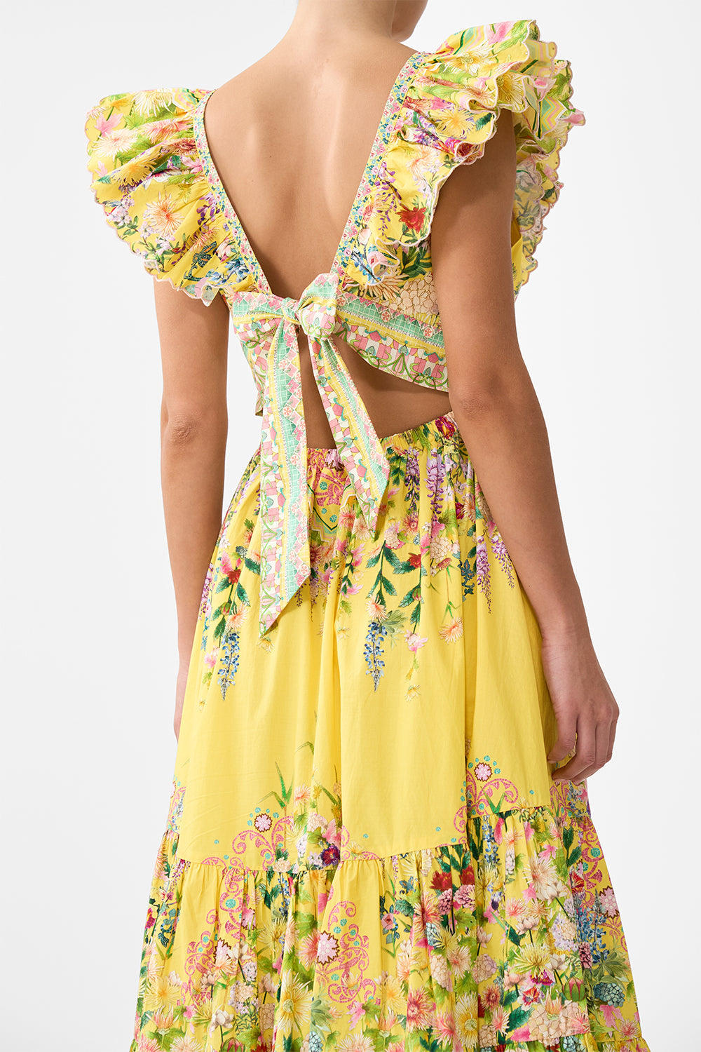 The CAMILLA TIERED DRESS WITH NECK FRILL LADY LIMONADA in our  print.
