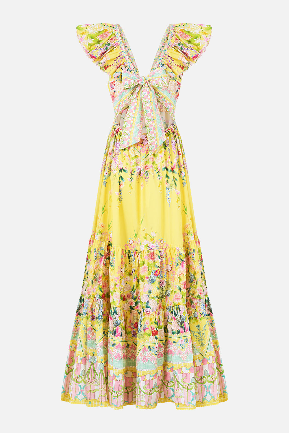 The CAMILLA TIERED DRESS WITH NECK FRILL LADY LIMONADA in our  print.