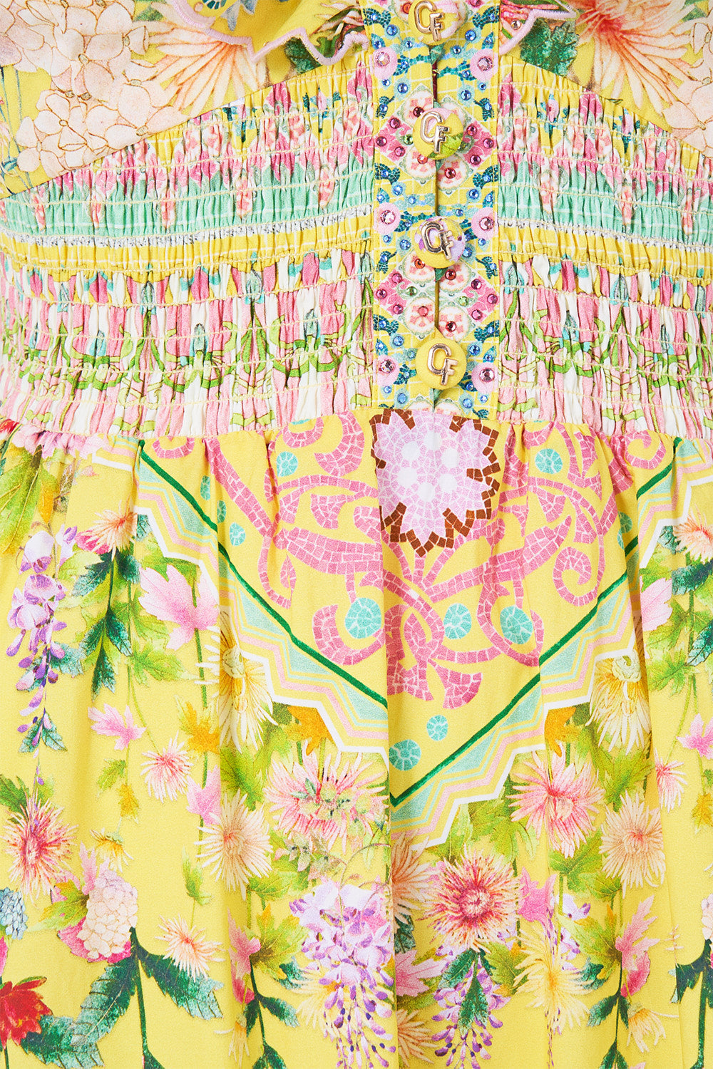 The CAMILLA TIERED DRESS WITH NECK FRILL LADY LIMONADA in our  print.