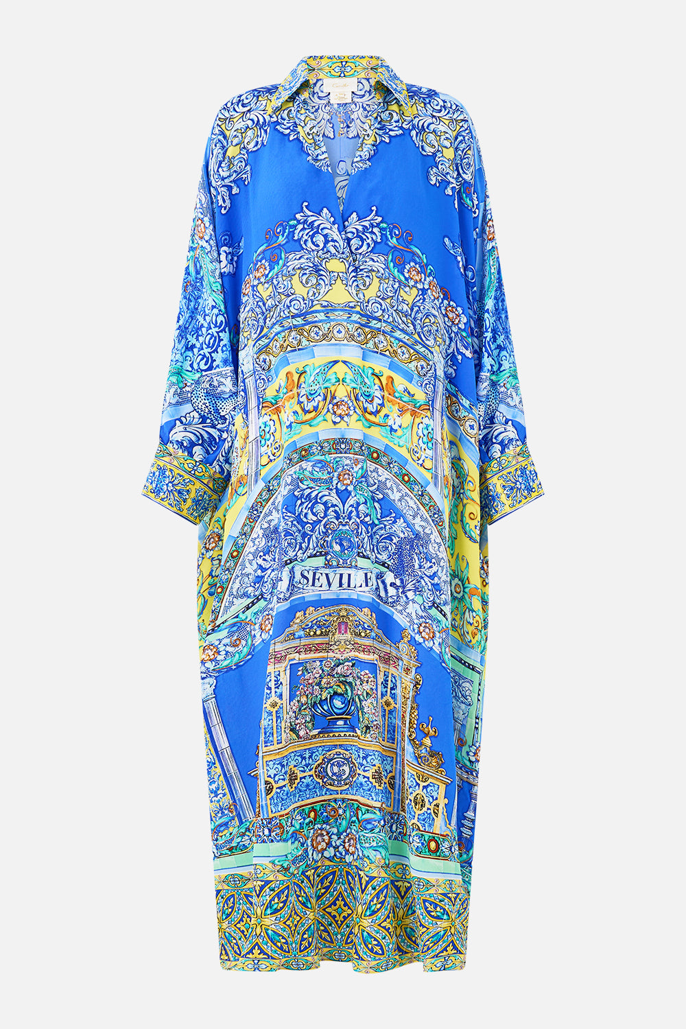 The CAMILLA WING COLLAR KAFTAN BENEATH THE ANDALUSIAN SUN in our  print.
