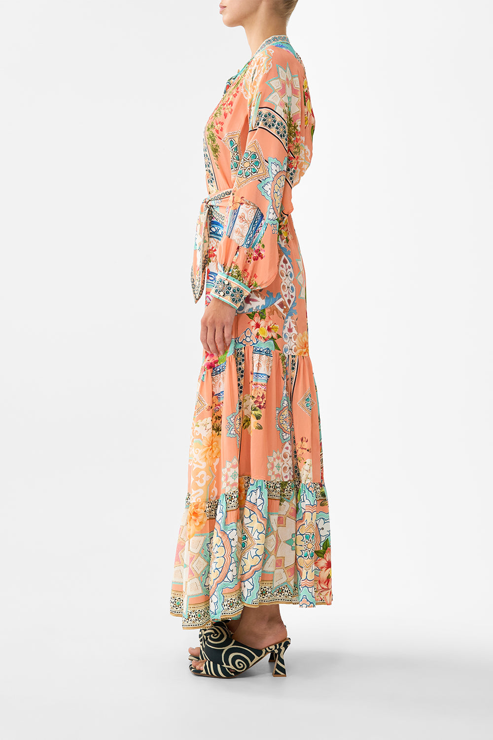 TIERED SHIRTDRESS WITH WIDE WAIST TIE MEET ME IN MALLORCA