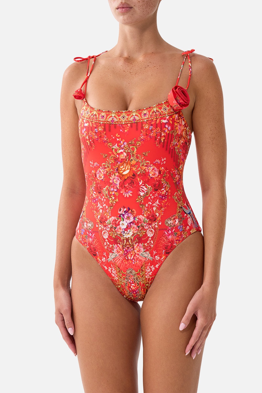 STRAIGHT NECK ONE PIECE WITH ROSETTE DETAIL OLÉ OLÉ