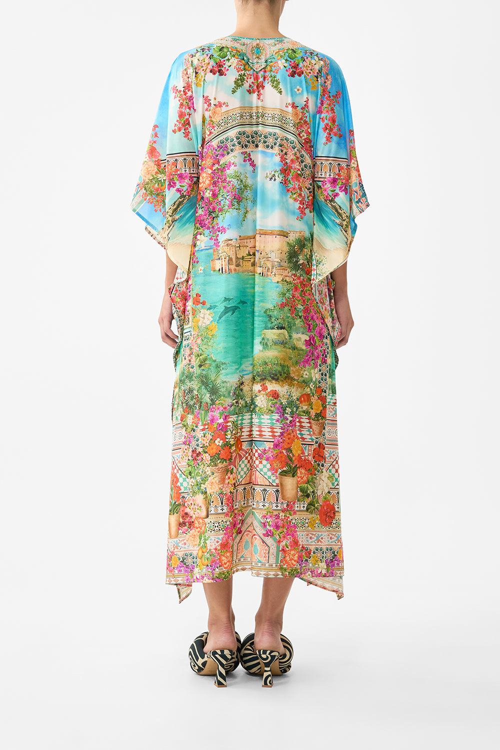 LONG V NECK KAFTAN WITH RING FRONT TRIM MEET ME IN MALLORCA