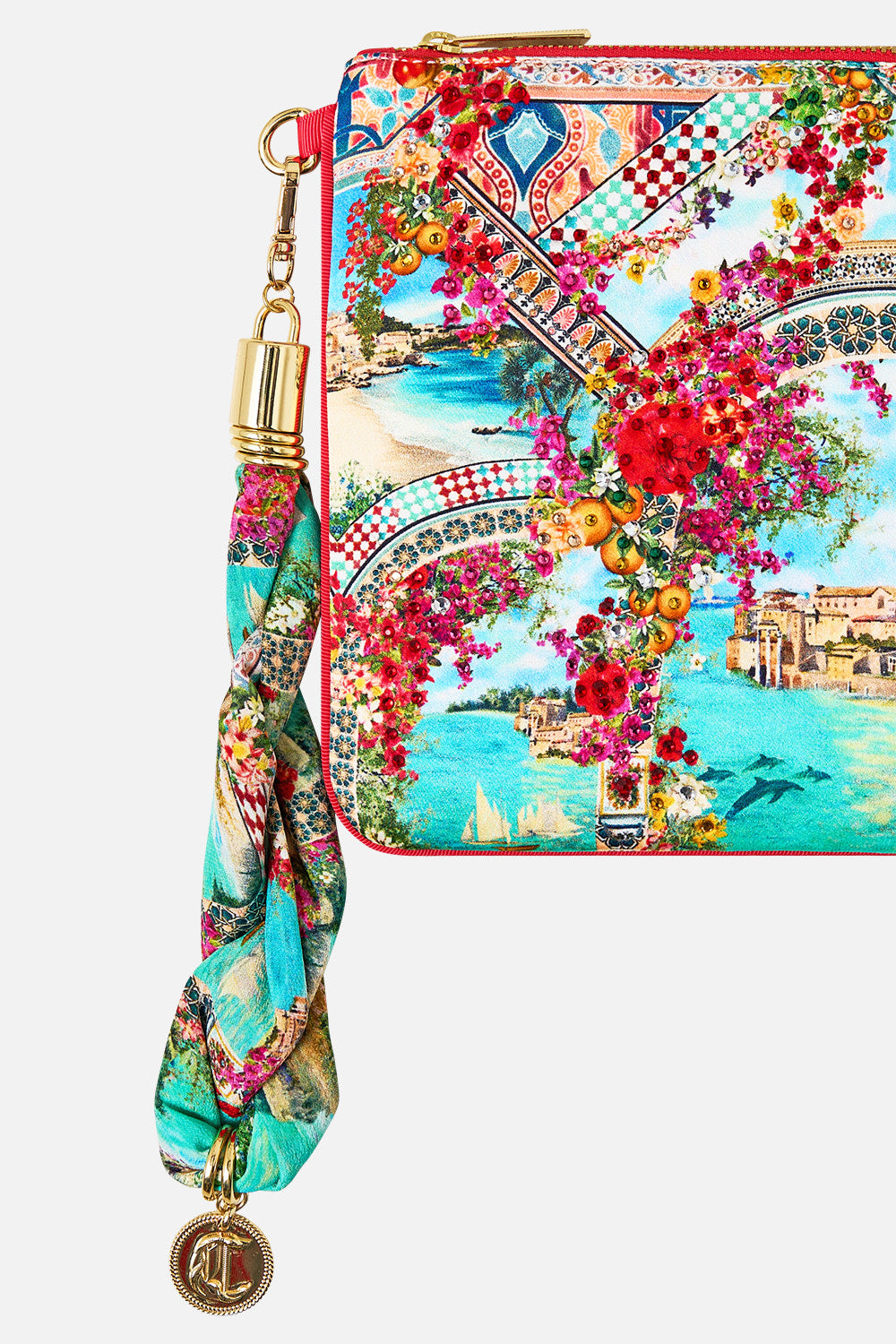 The CAMILLA SCARF CLUTCH MEET ME IN MALLORCA in our  print.