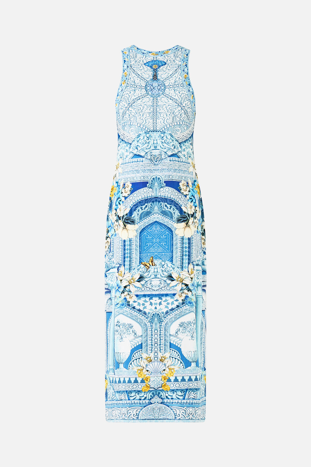 The CAMILLA jersey tank dress in our print De Nada Granada.