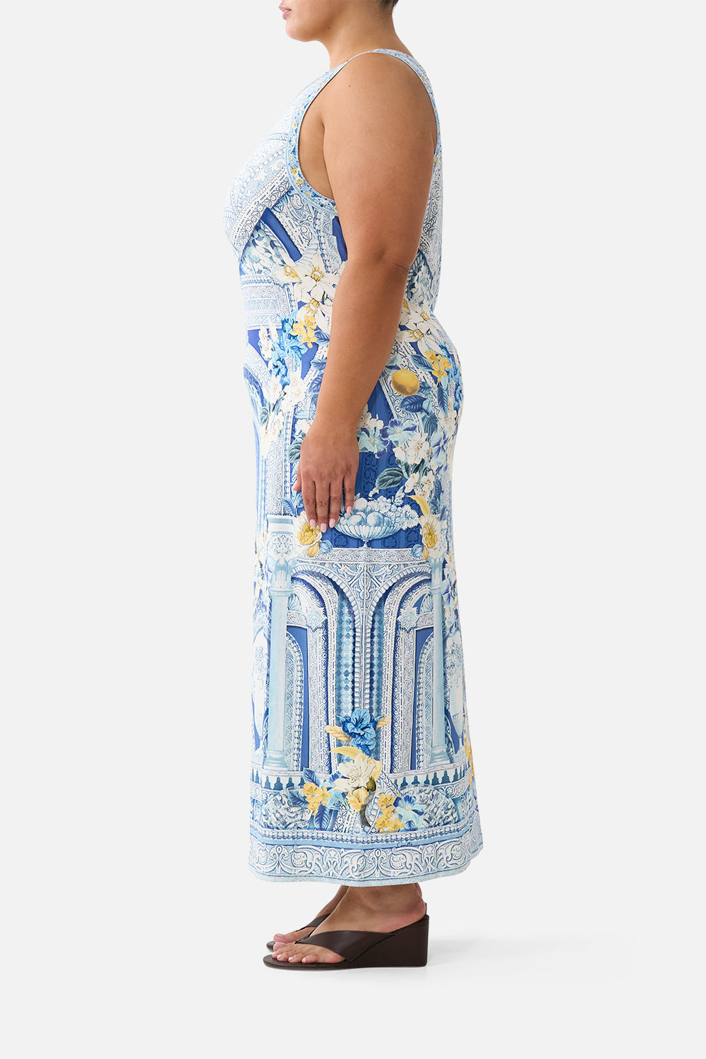 The CAMILLA jersey tank dress in our print De Nada Granada.