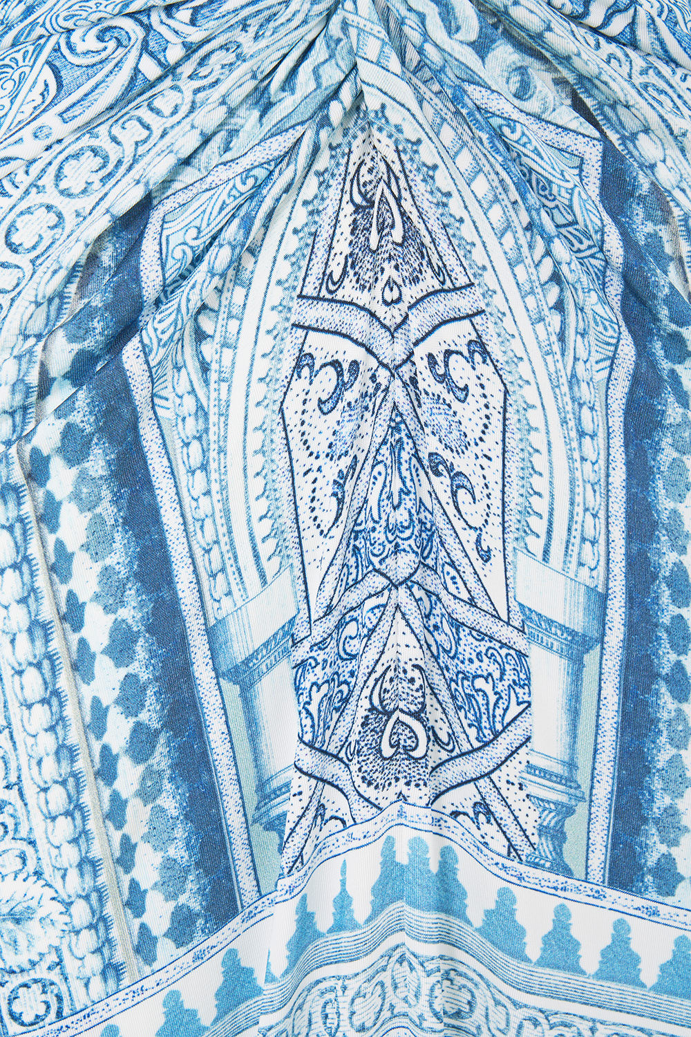 The CAMILLA long split front twist dress in our print The Hum of the Alhambra.