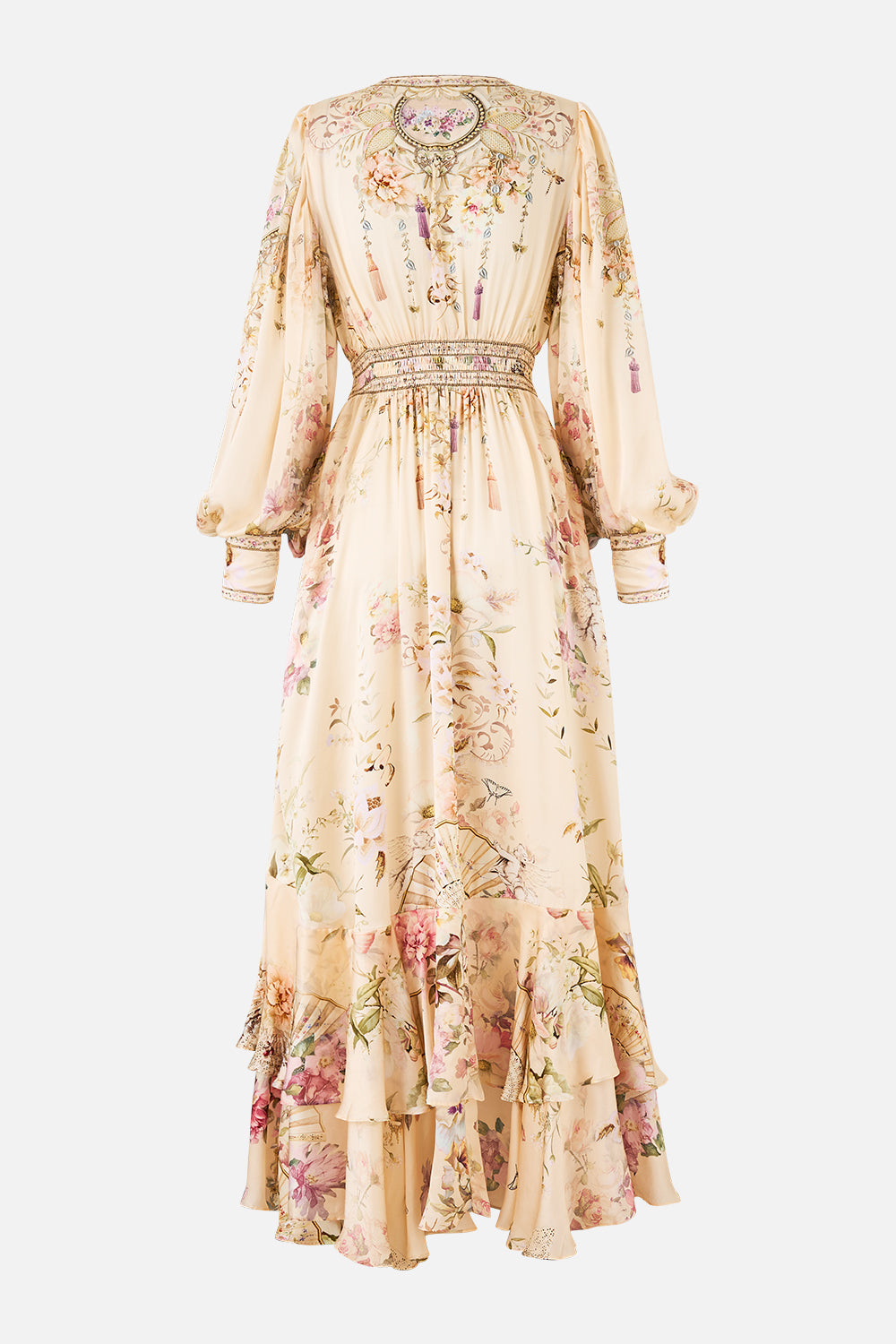 The CAMILLA LONG BUTTON FRONT DRESS ADORNED IN ARANJUEZ in our  print.