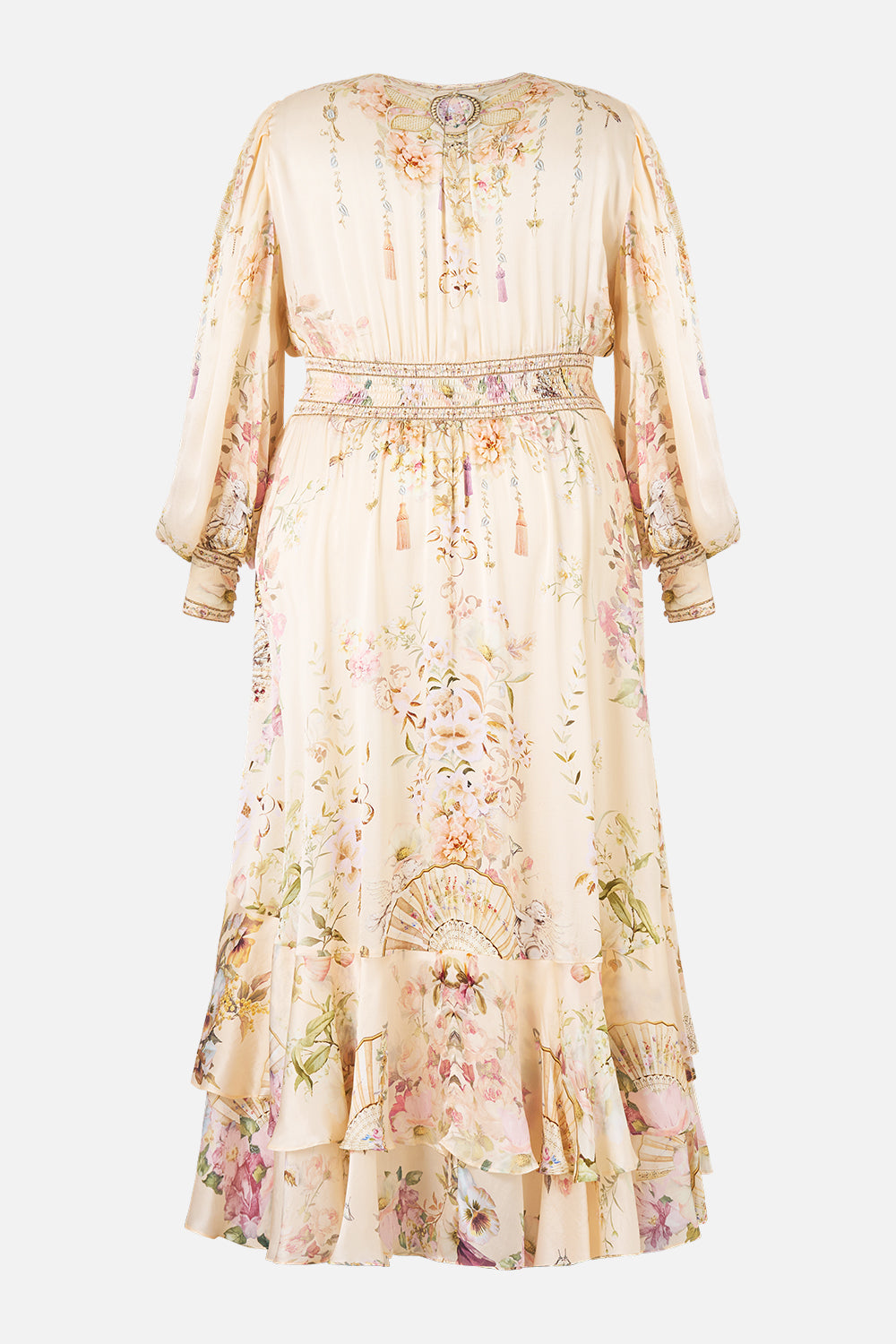 The CAMILLA LONG BUTTON FRONT DRESS ADORNED IN ARANJUEZ in our  print.