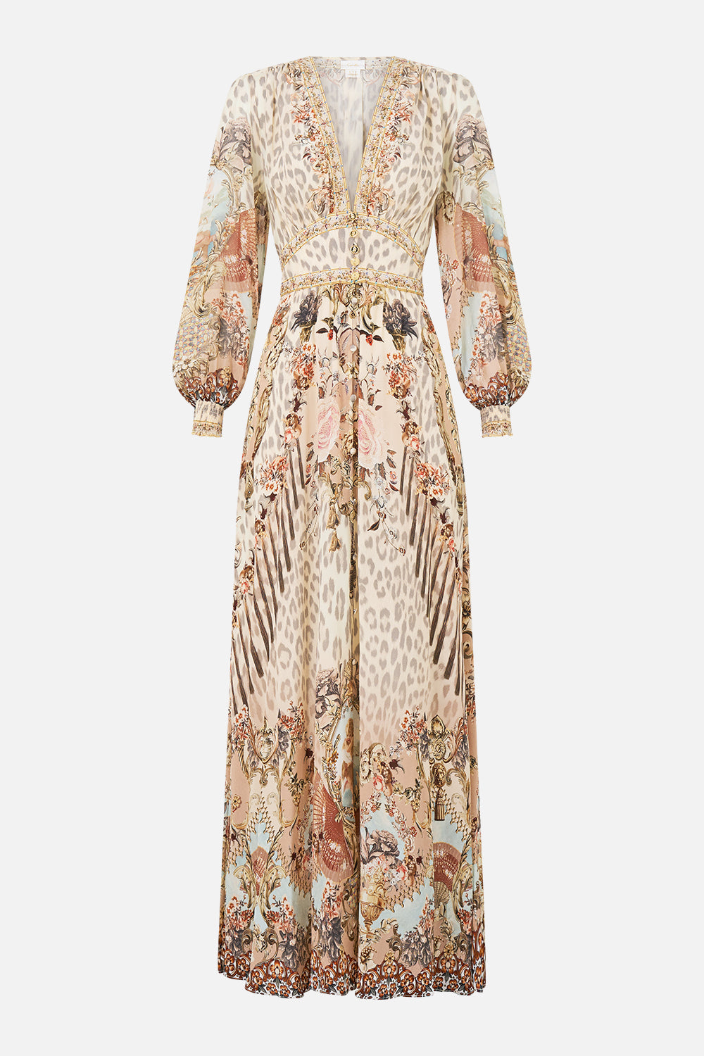 The CAMILLA BUTTON DRESS WITH SHAPED WAISTBAND ARANJUEZ ANIMALIA in our  print.