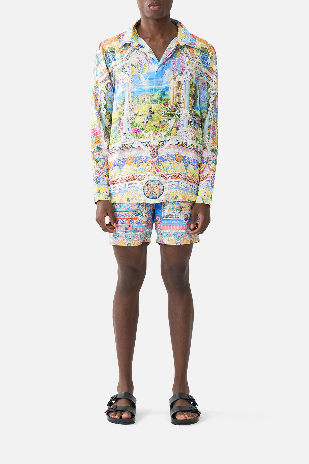 The CAMILLA LONG SLEEVE HIDDEN PLACKET SHIRT NAVÀS NOUVEAU in our NAVÀS NOUVEAU print.