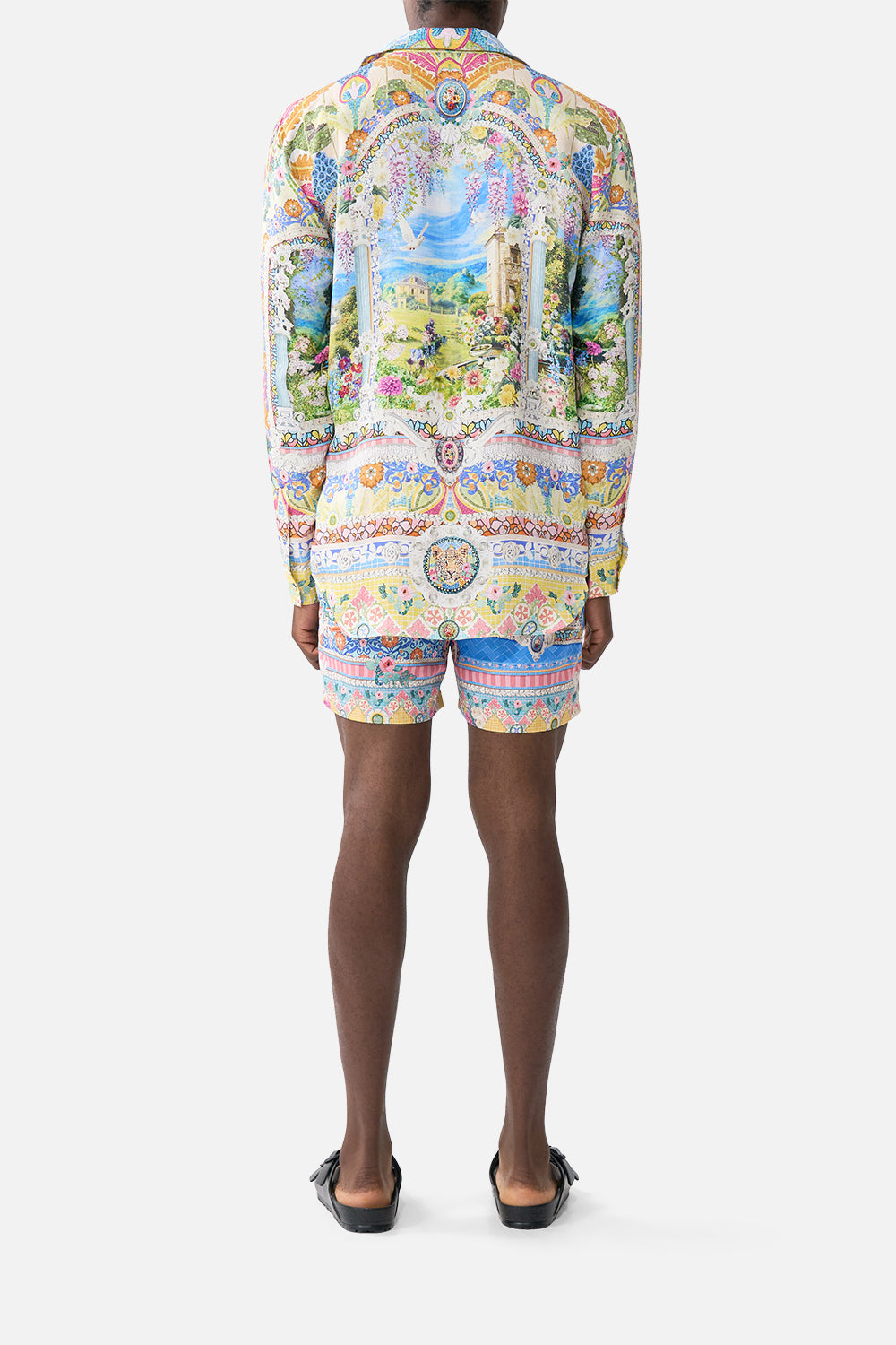 The CAMILLA LONG SLEEVE HIDDEN PLACKET SHIRT NAVÀS NOUVEAU in our  print.