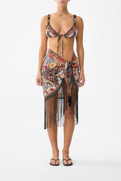 WOVEN SHORT SARONG WITH LONG FRINGE TRIM DAUGHTERS OF DUENDE