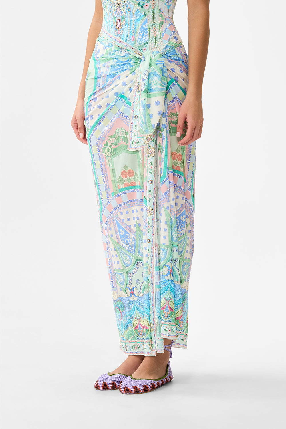 The CAMILLA MULTI WEAR LONG SARONG MIDSUMMER MOSAICS in our  print.