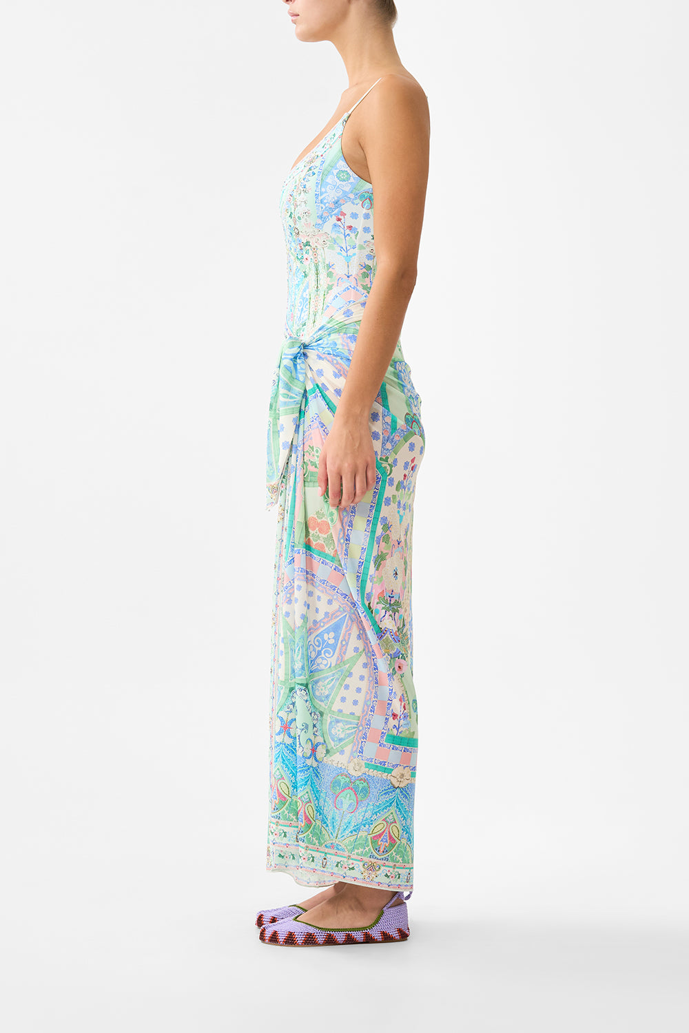 The CAMILLA MULTI WEAR LONG SARONG MIDSUMMER MOSAICS in our  print.