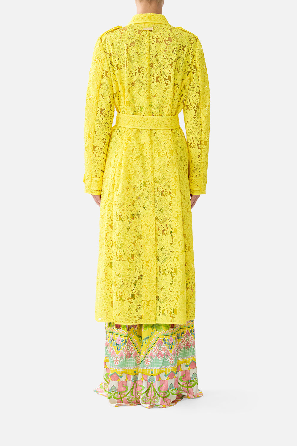 The CAMILLA trench coat in our print Lady Limonada. Back model view.