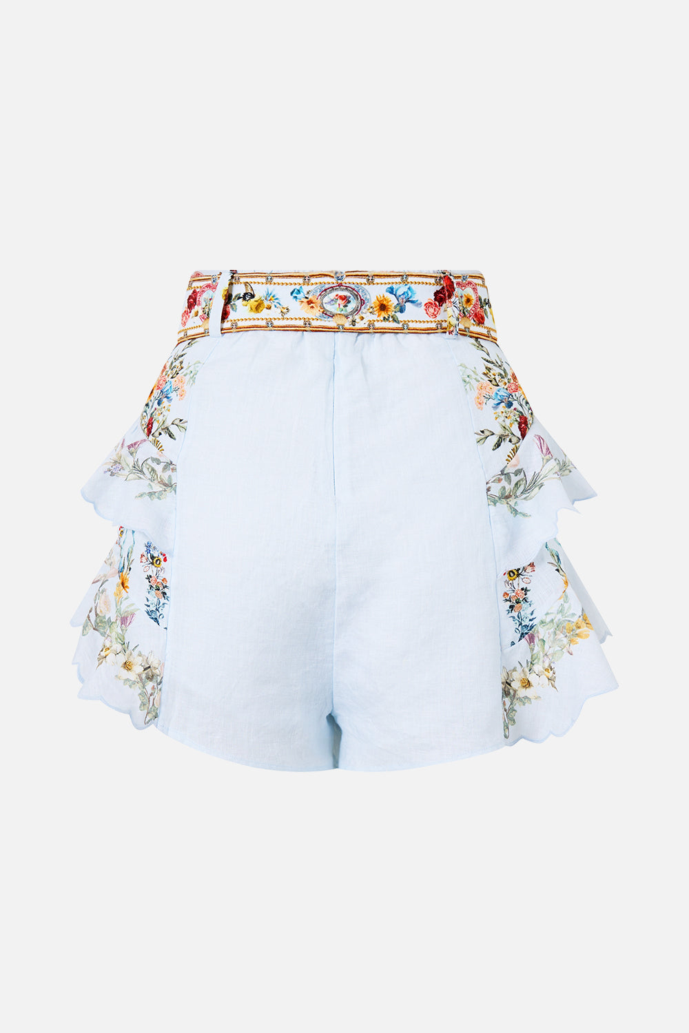 The CAMILLA FRILLED SHORTS SEVILLE SWEETHEART in our  print.