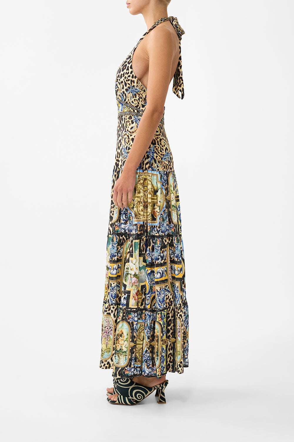 HALTER JERSEY DRESS WITH TIERED SKIRT SEVILLIAN STYLE