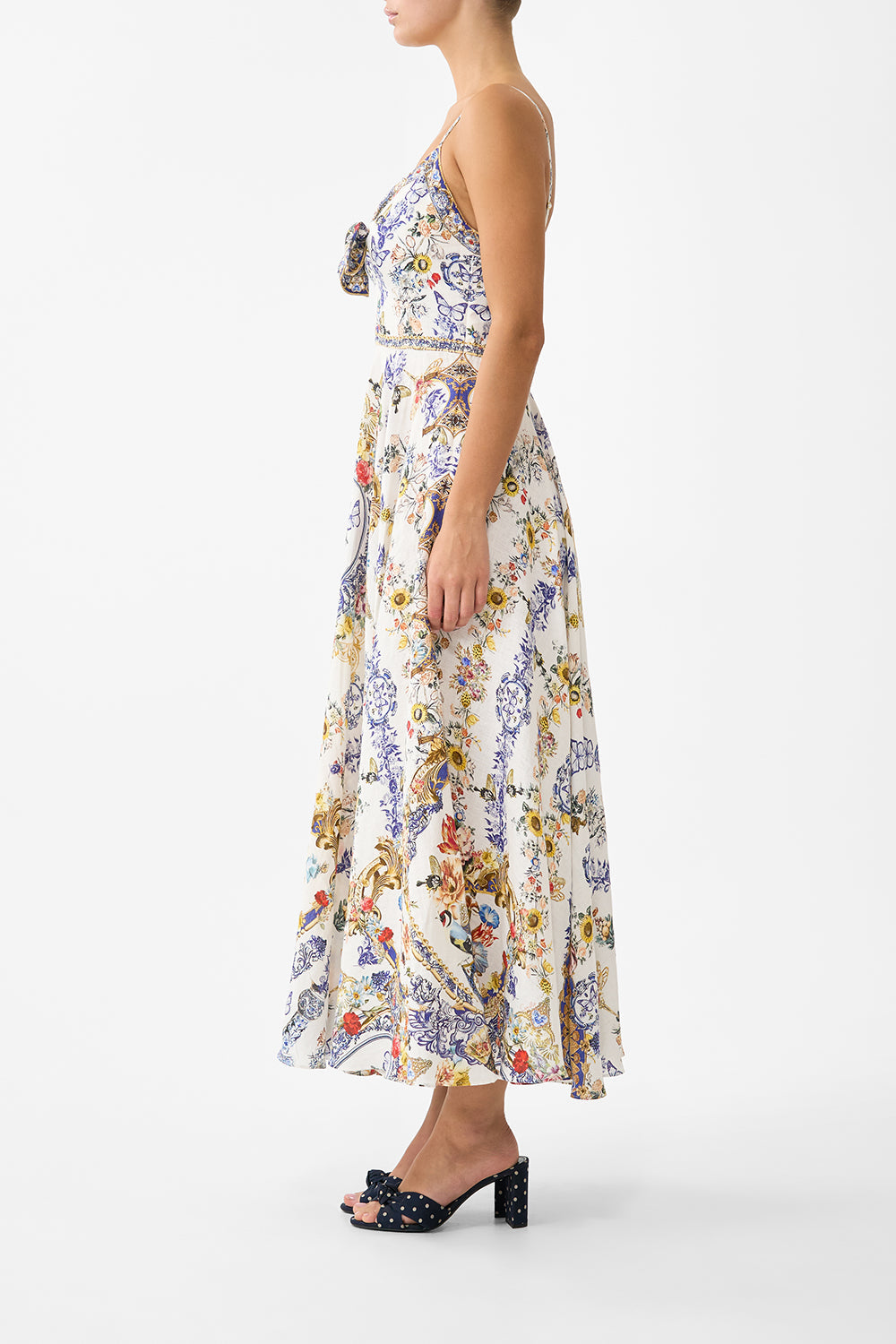 The CAMILLA LONG DRESS WITH TIE FRONT THE POTTERY PARLOUR in our  print.