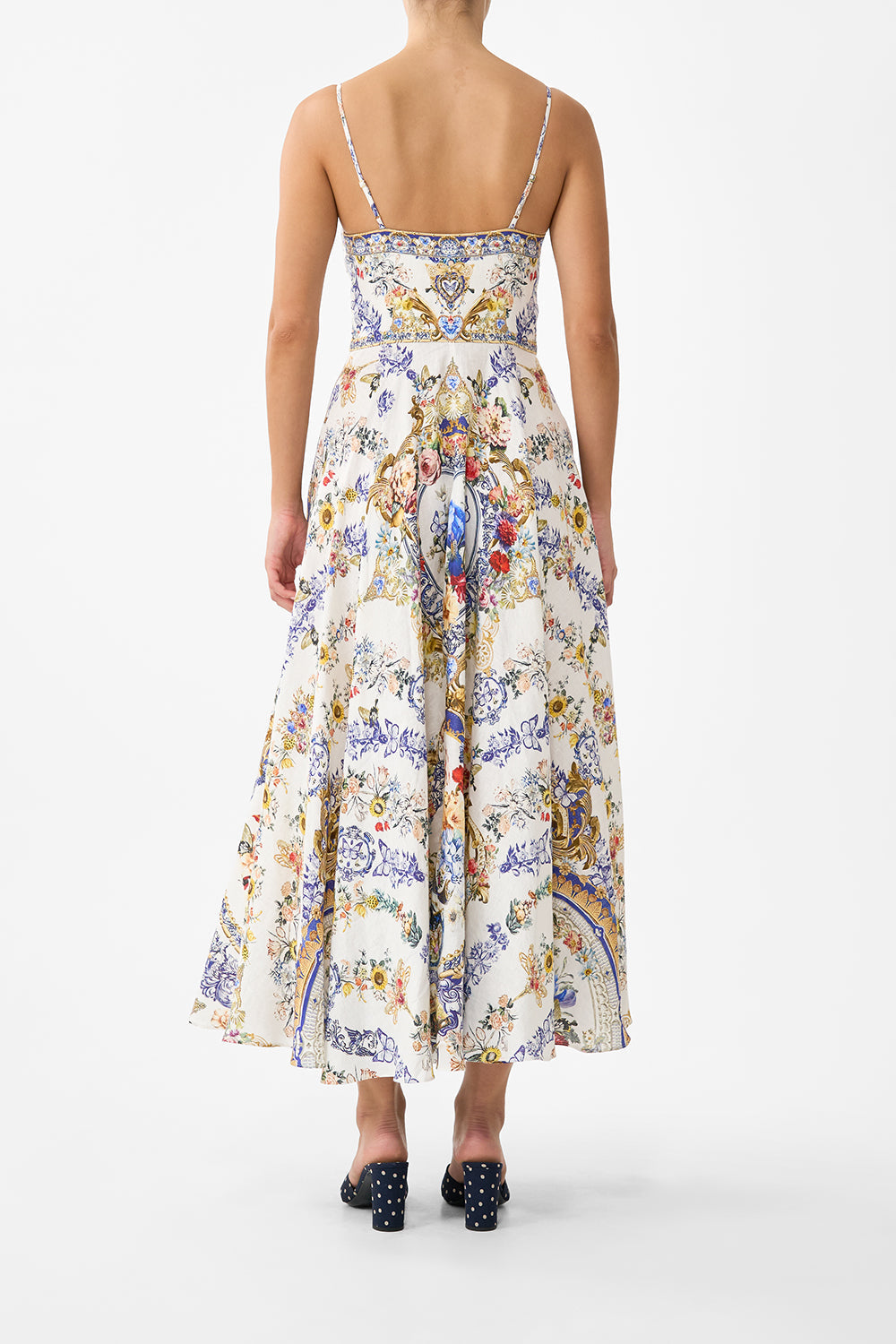 The CAMILLA LONG DRESS WITH TIE FRONT THE POTTERY PARLOUR in our  print.