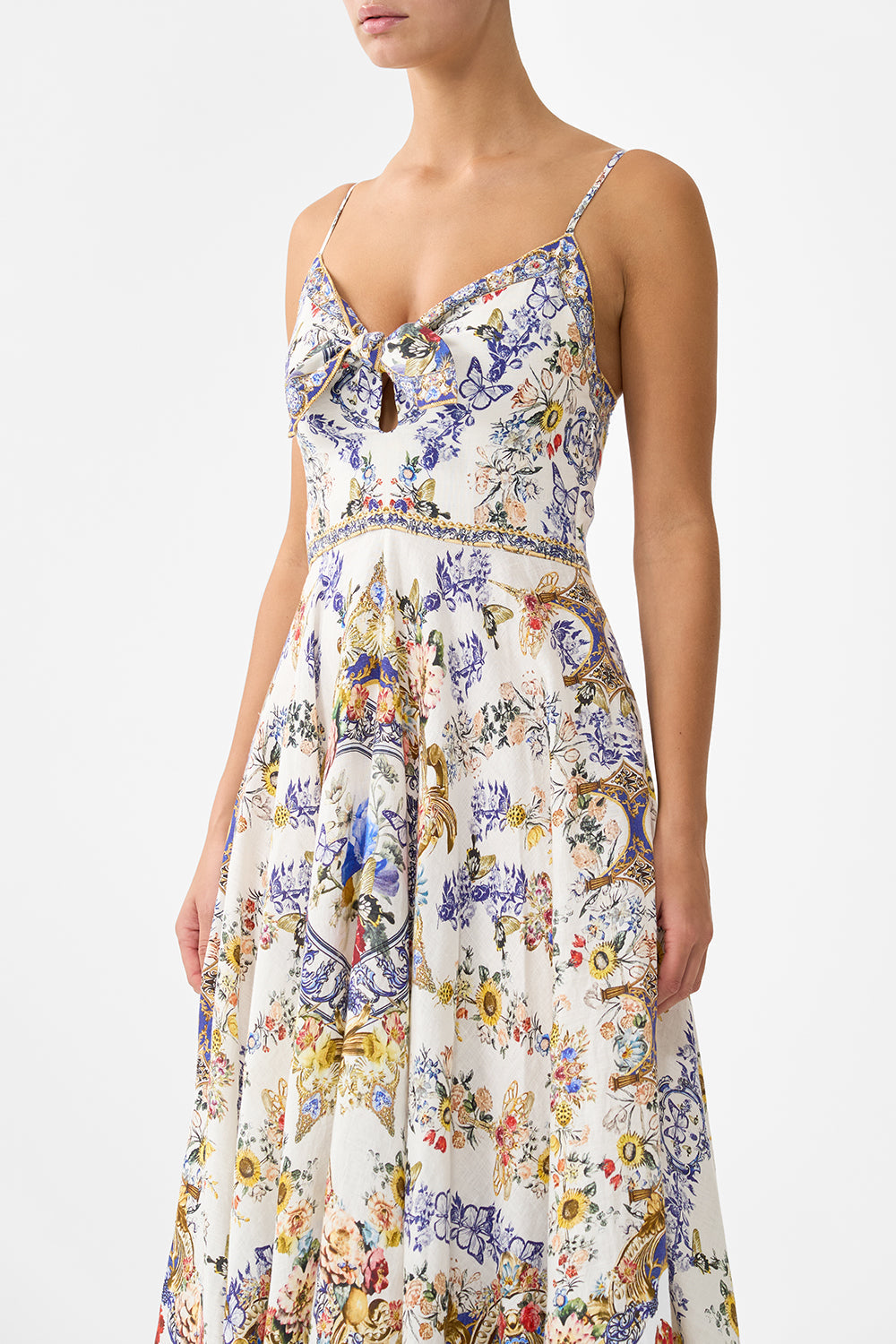 The CAMILLA LONG DRESS WITH TIE FRONT THE POTTERY PARLOUR in our  print.