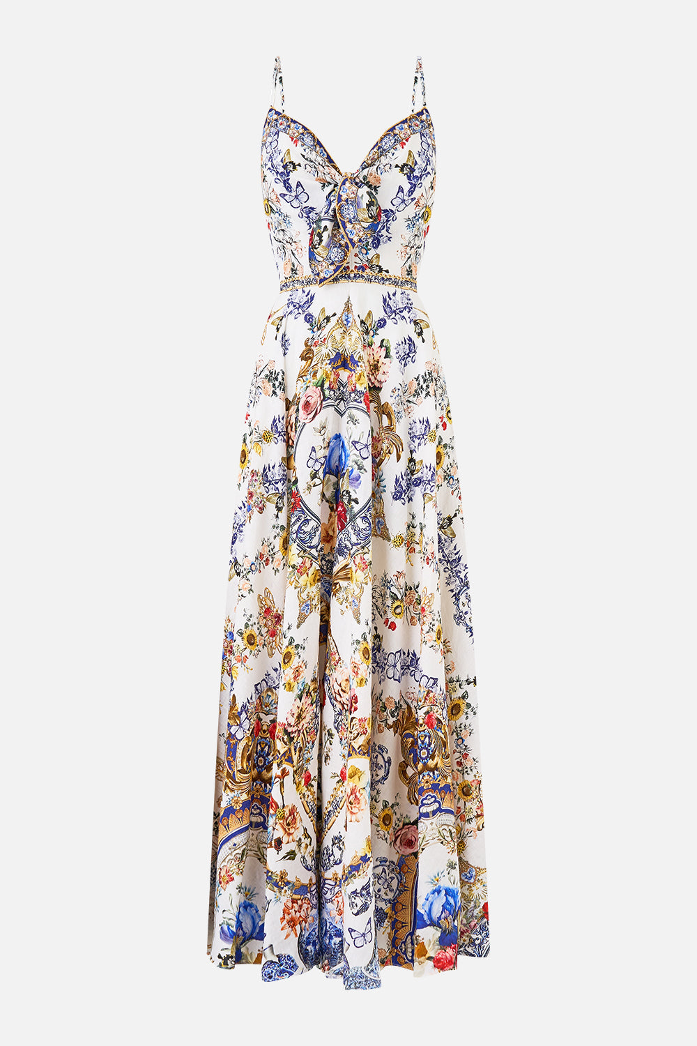 The CAMILLA LONG DRESS WITH TIE FRONT THE POTTERY PARLOUR in our  print.