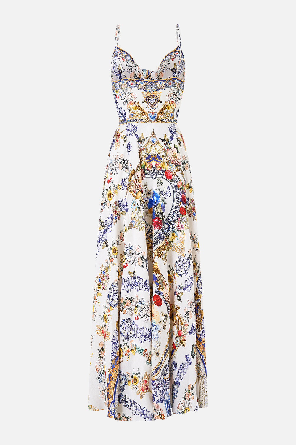 The CAMILLA LONG DRESS WITH TIE FRONT THE POTTERY PARLOUR in our  print.