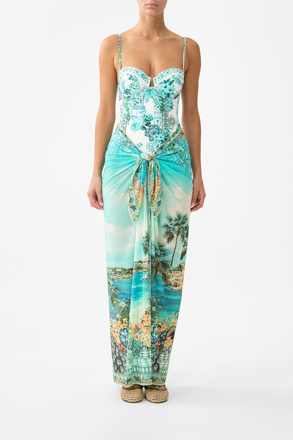 The CAMILLA MULTI WEAR LONG SARONG BALEARIC BEBÉ in our BALEARIC BEBÉ print.