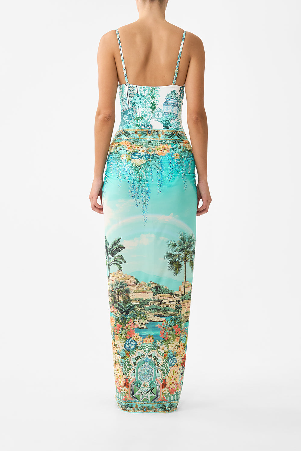 The CAMILLA MULTI WEAR LONG SARONG BALEARIC BEBÉ in our  print.