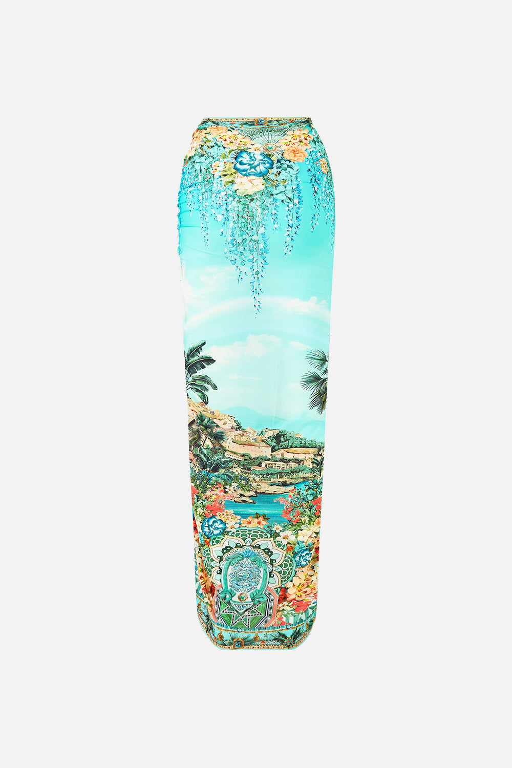 The CAMILLA MULTI WEAR LONG SARONG BALEARIC BEBÉ in our  print.