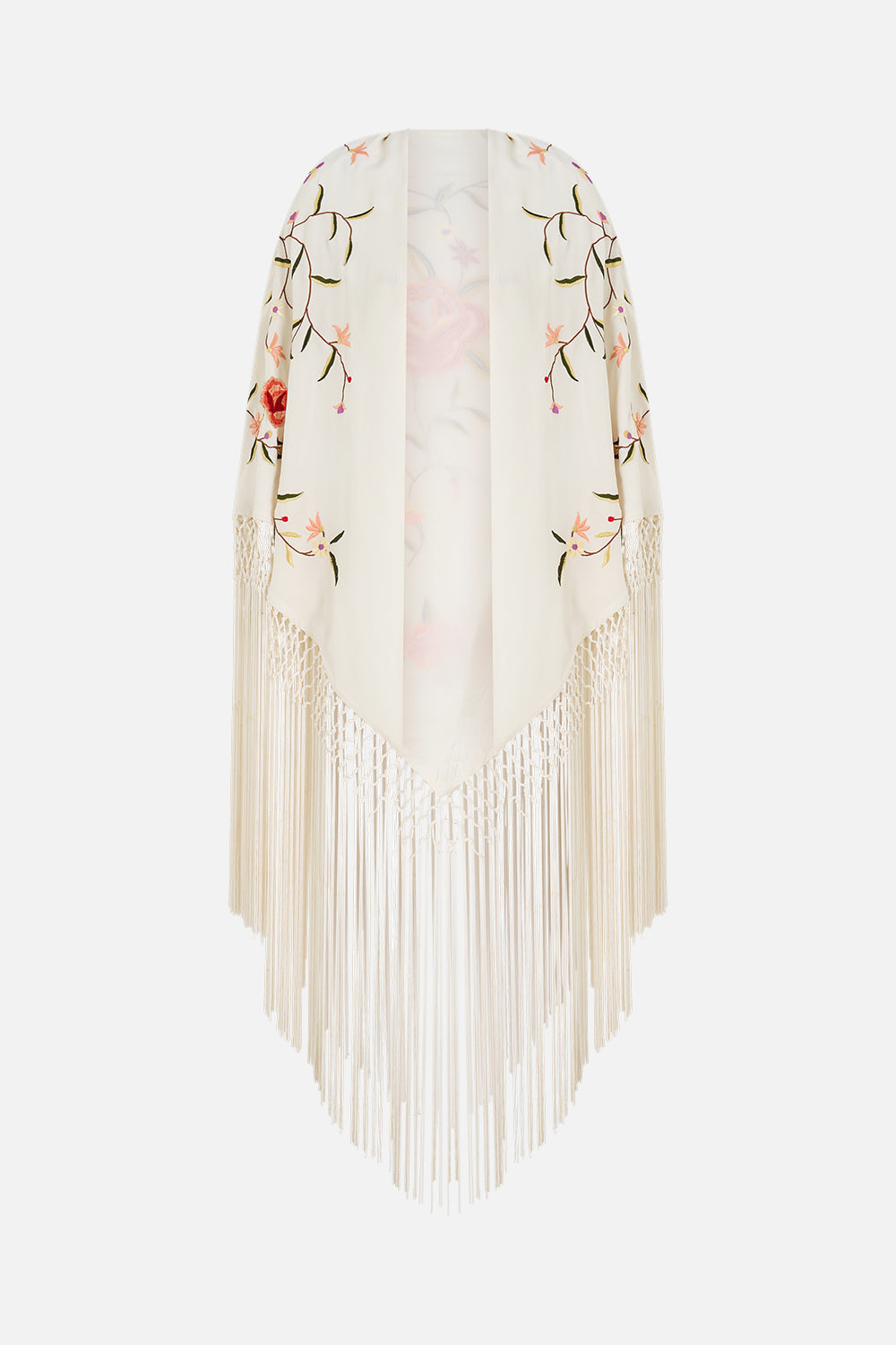 The CAMILLA MACRAME SHAWL SOLID CREAM in our  print.