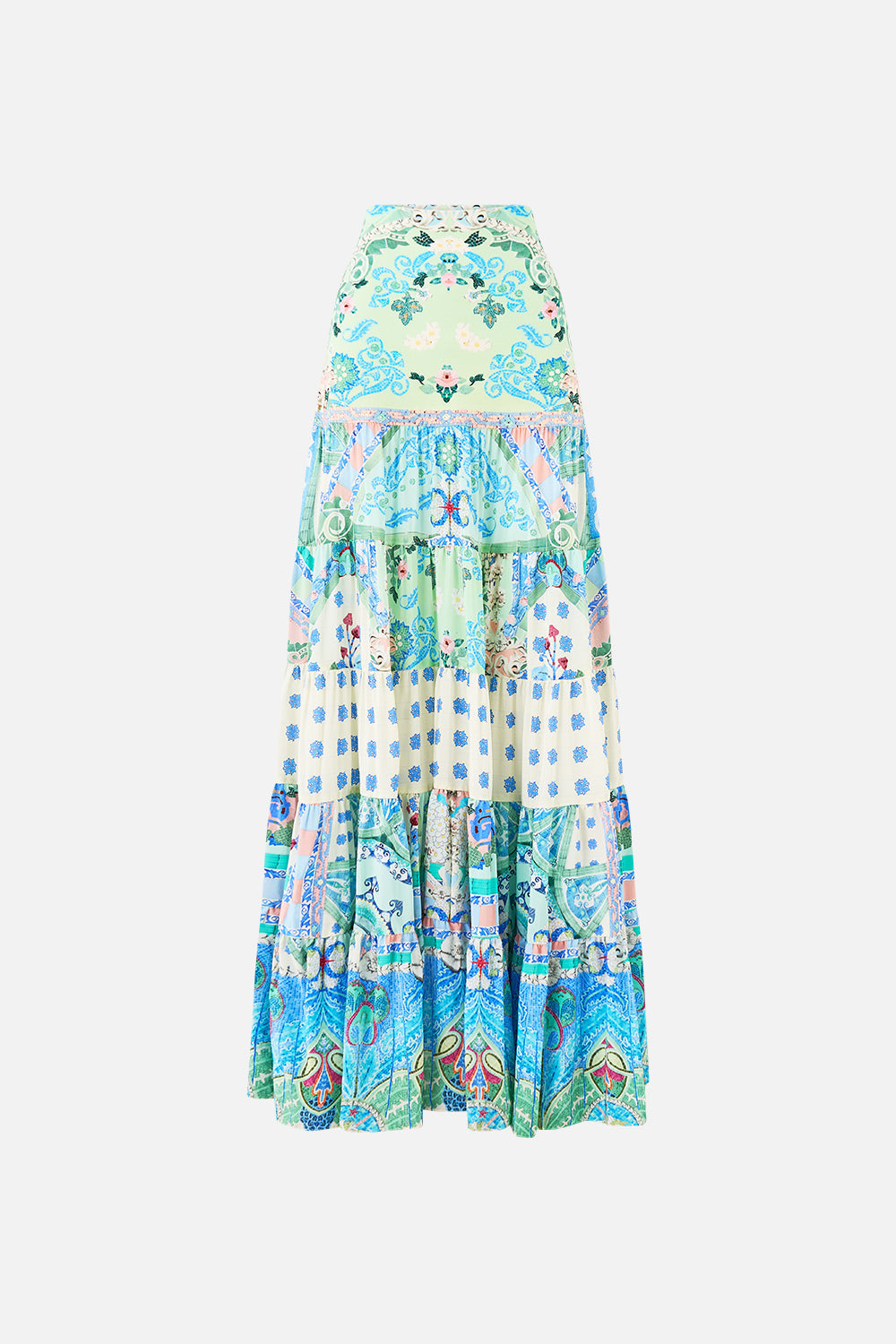 JERSEY SPLICED TIERED SKIRT MIDSUMMER MOSAICS