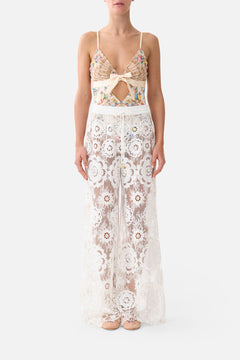 SCALLOPED EDGE TRI BODYSUIT WITH BOW FRONT I LEFT MY HEART IN GRANADA