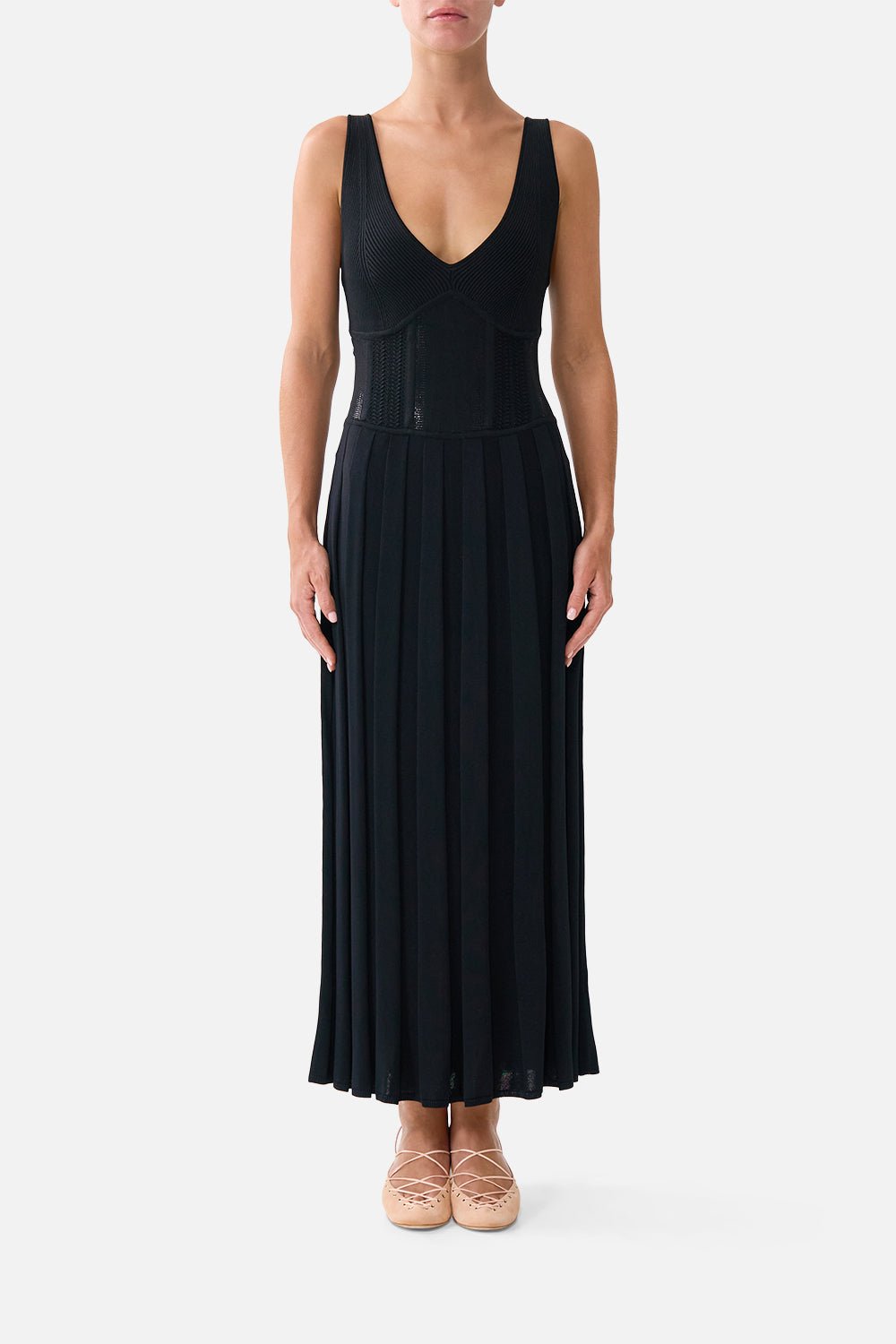 CORSET DETAIL FLARE KNIT DRESS FLAMENCO FOLKLORE