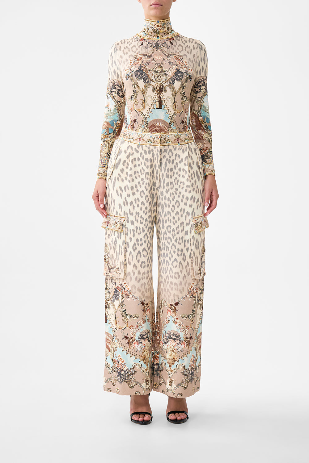 The CAMILLA UTILITY TRACK PANT ARANJUEZ ANIMALIA in our ARANJUEZ ANIMALIA print.