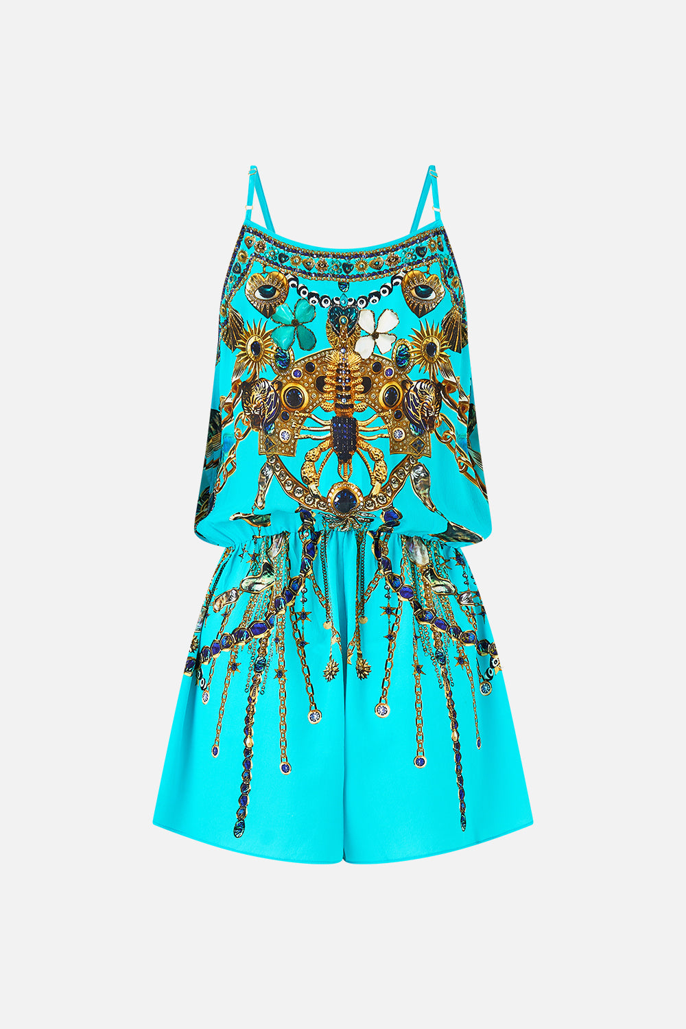 The CAMILLA SHOESTRING STRAP PLAYSUIT TOTEMS AND TREASURES in our  print.