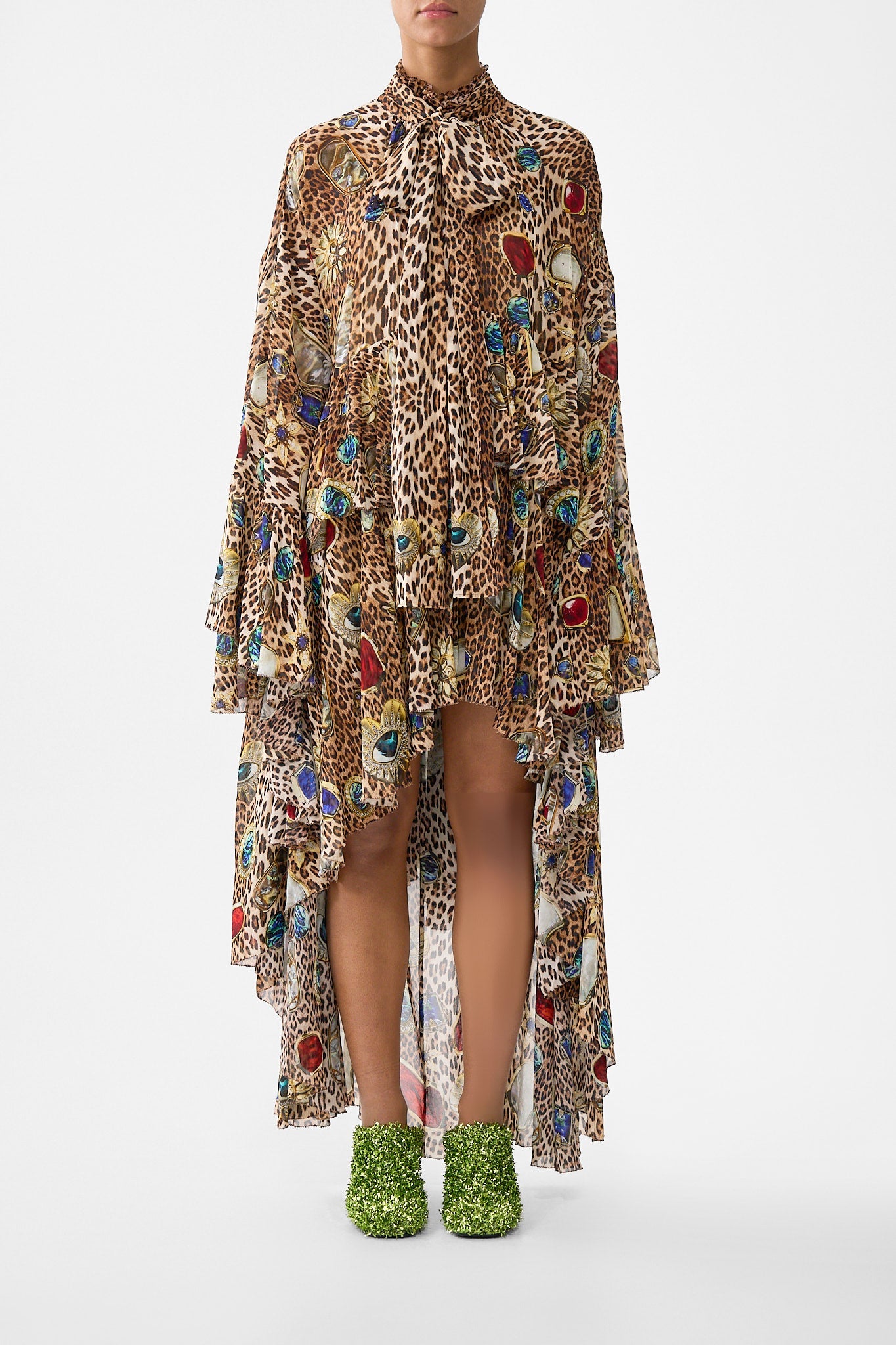 RUFFLE HIGH LOW DRESS WITH LONG SLEEVE NAZAR NIRVANA