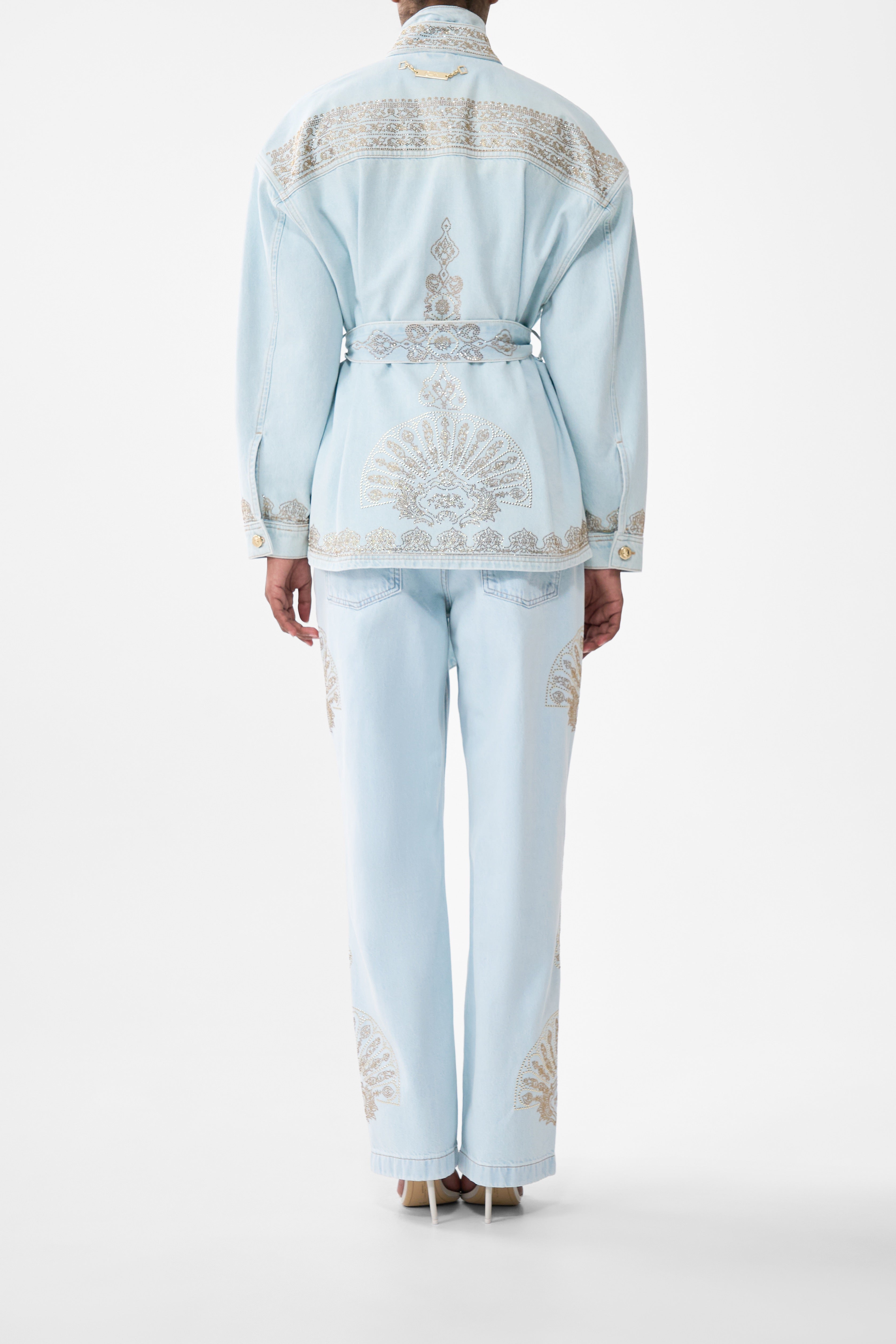 The CAMILLA ALIKA ISTANBUL ALCHEMY HIGH NECK JACKET DENIM in our  print.