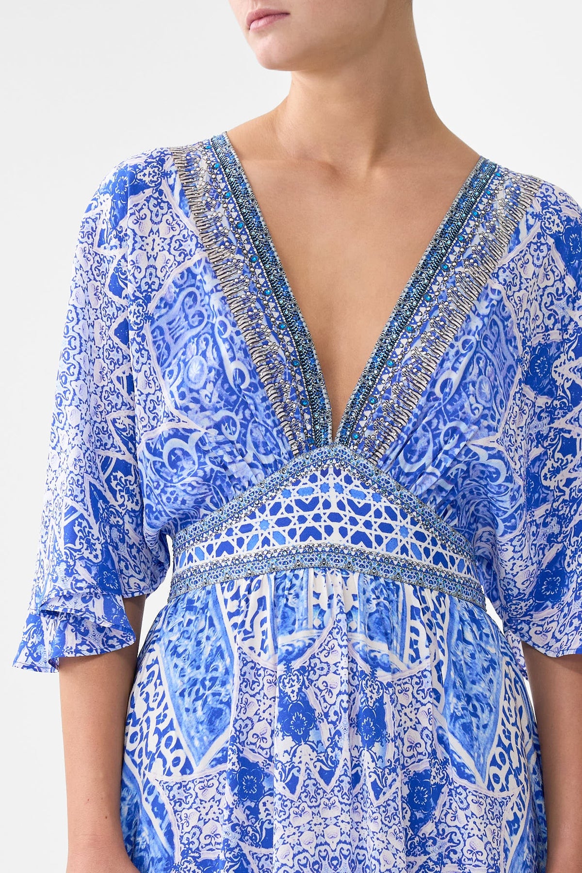 WAISTED DRESS WITH HEM RUFFLE THE BOSPHOROUS