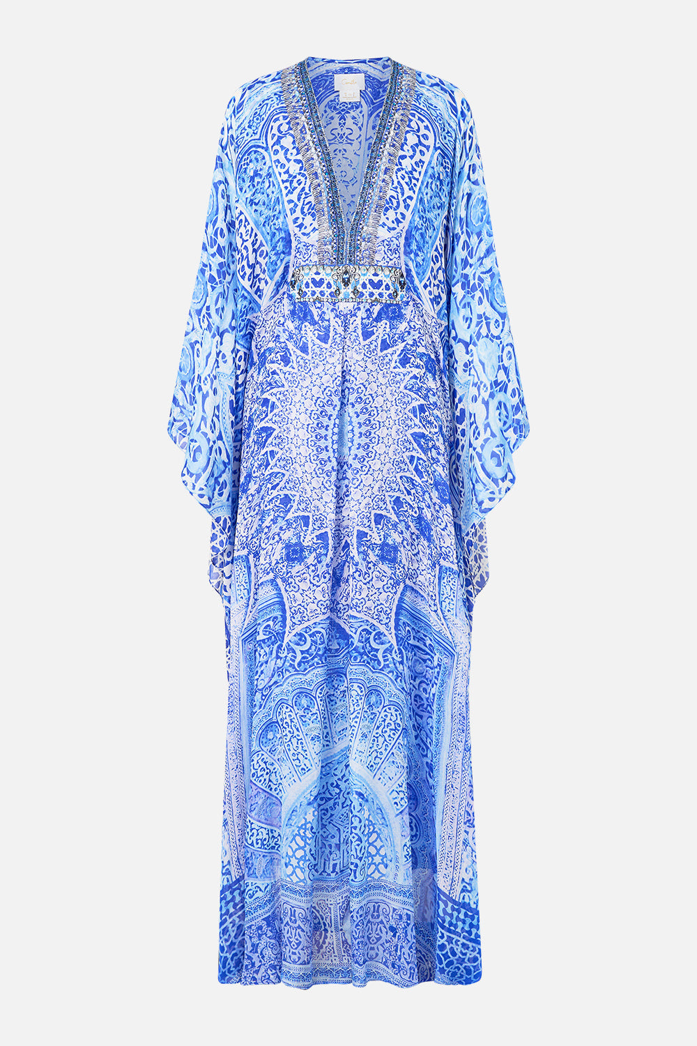 The CAMILLA LONG KAFTAN WITH WAIST DETAIL THE BOSPHOROUS in our  print.