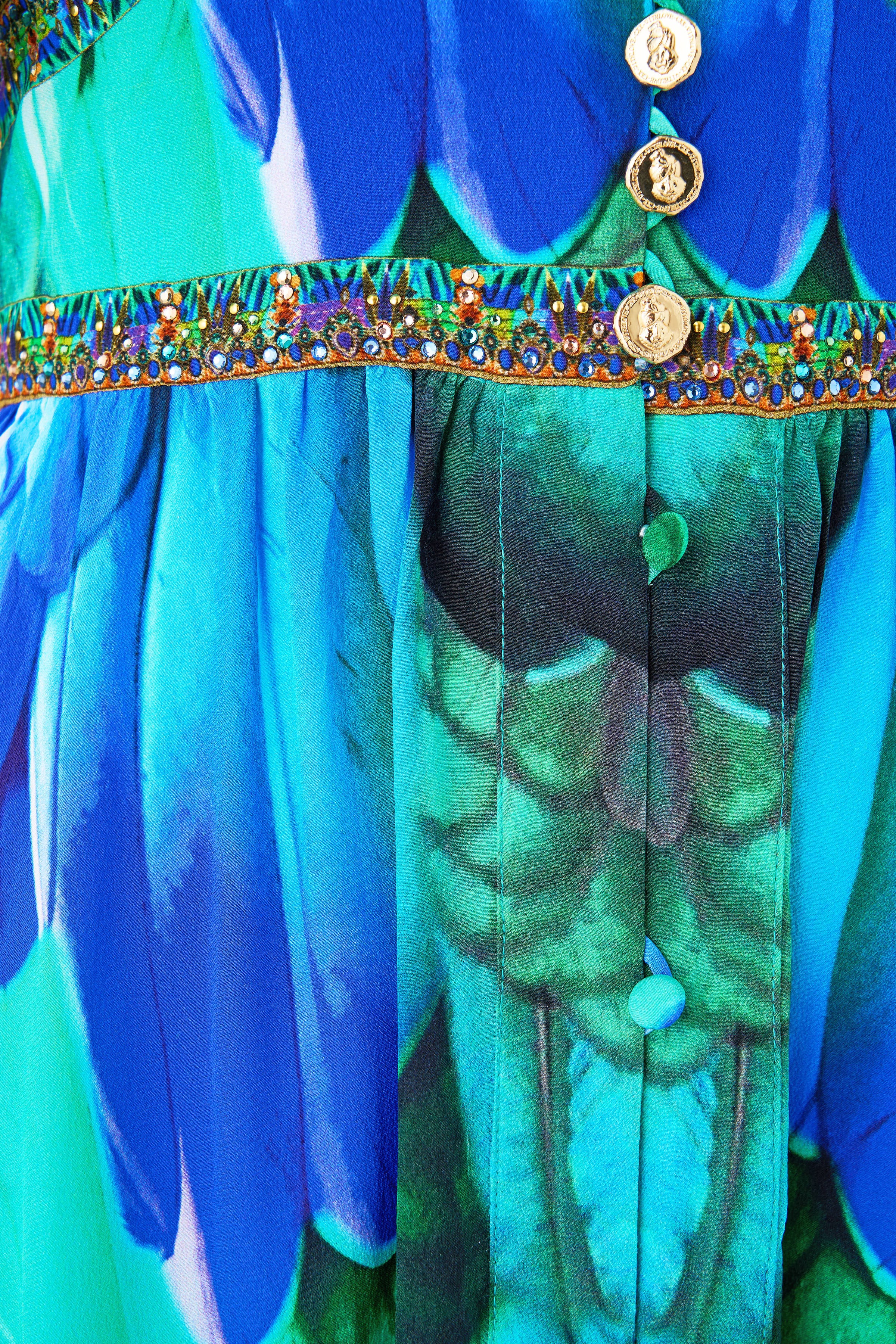 SHAPED WAISTBAND DRESS WITH FLUTTER SLEEVES JUNGLE FLIGHT
