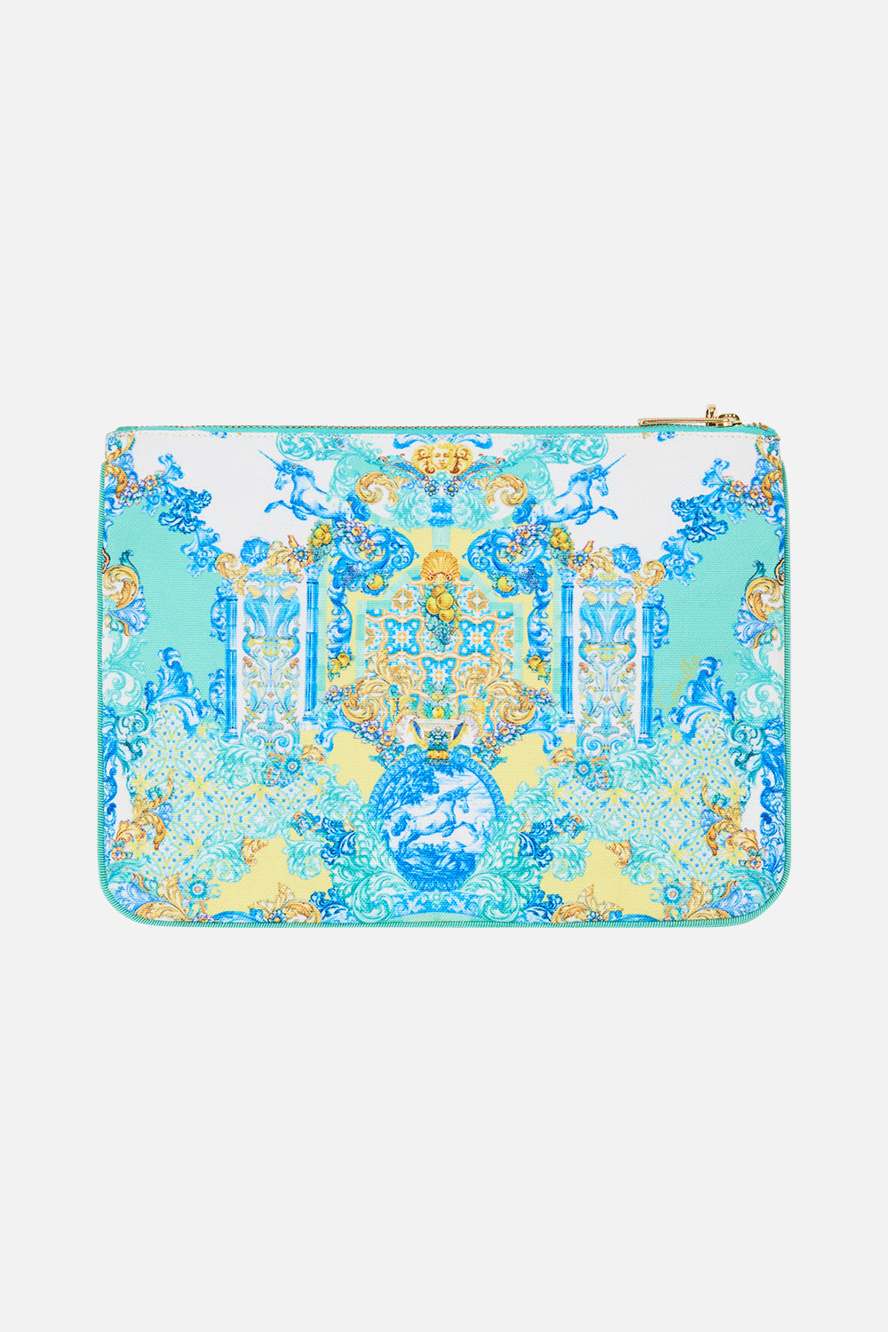 The CAMILLA SMALL CANVAS CLUTCH DIAL UP THE TILES in our  print.