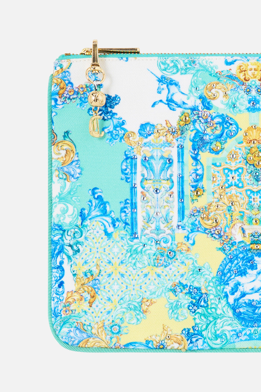 The CAMILLA SMALL CANVAS CLUTCH DIAL UP THE TILES in our  print.