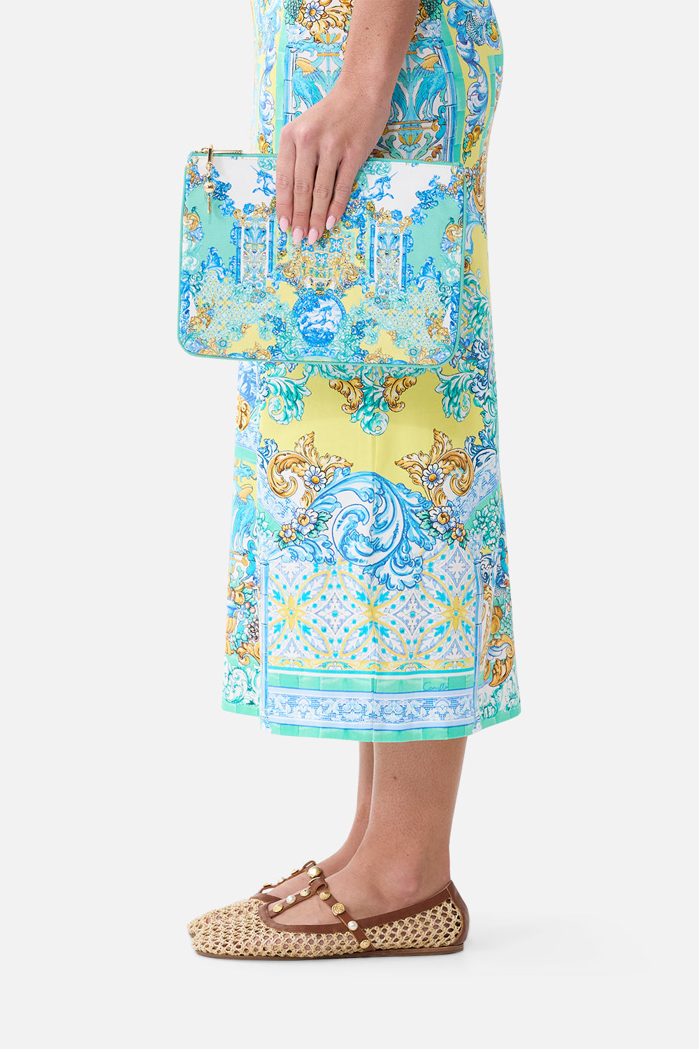The CAMILLA SMALL CANVAS CLUTCH DIAL UP THE TILES in our  print.