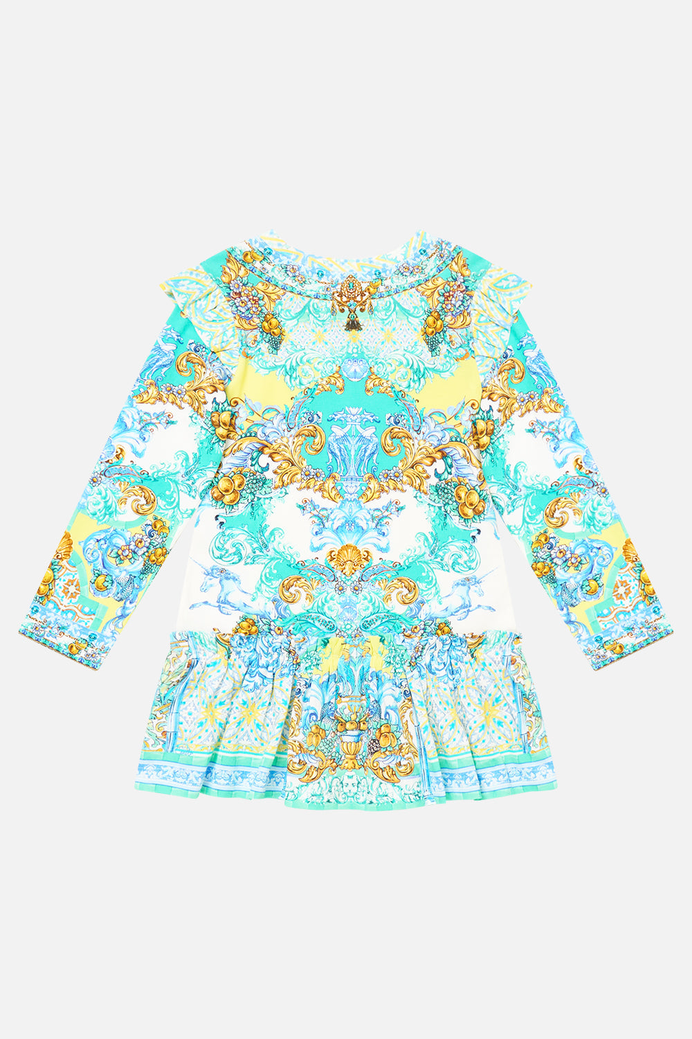 KIDS LONG SLEEVE TEE MINI DRESS W FRILL HEM DIAL UP THE TILES