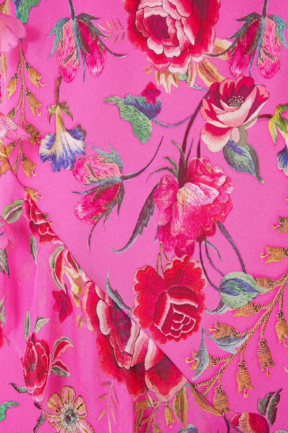 The CAMILLA ASYMMETRIC HEM RUFFLE DRESS MATADORA FLORA in our  print.