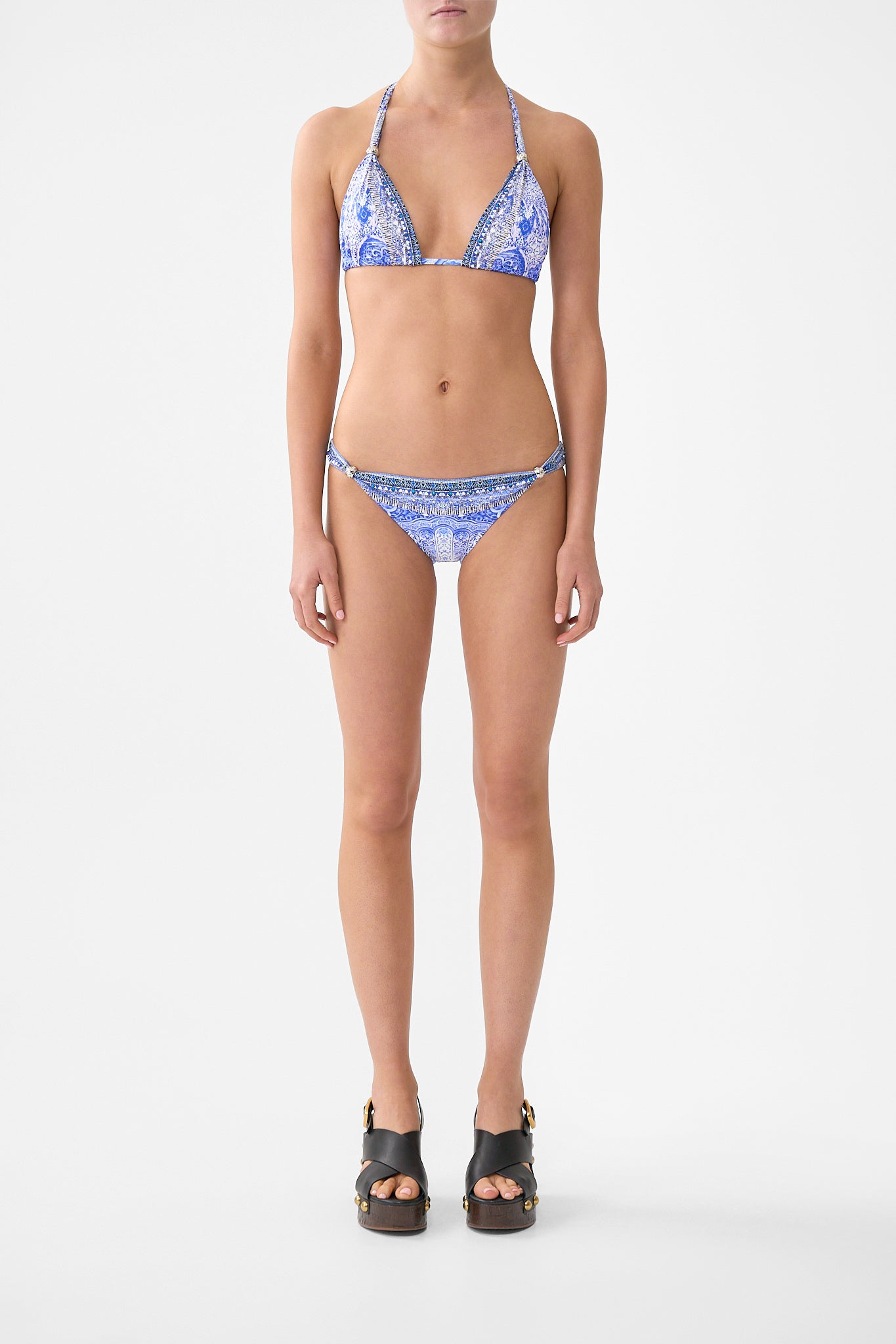 The CAMILLA BALL TRIM TRIANGLE BIKINI SET WITH THICK NECK TIE THE BOSPHOROUS in our THE BOSPHOROUS print.